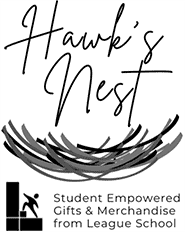 Hawks Nest logo with tag line. Student empowered gifts and merchandise from League School.